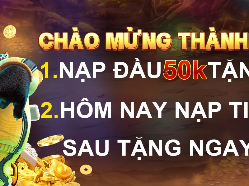 Hình ảnh tiền thưởng chào mừng với biểu tượng phần trăm và tiền vàng, minh họa ưu đãi nạp tiền lần đầu.